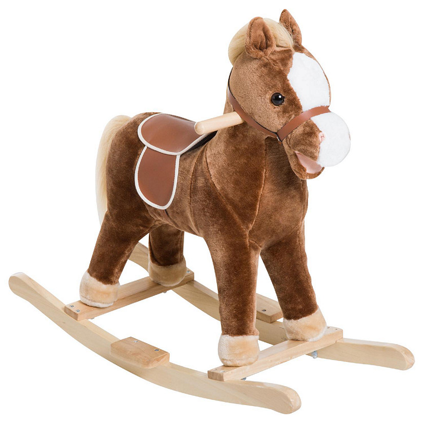 Qaba Kids Ride on Rocking Horse Toddler Plush Toy with Realistic Sounds for 3 Years Old Children   Brown Image