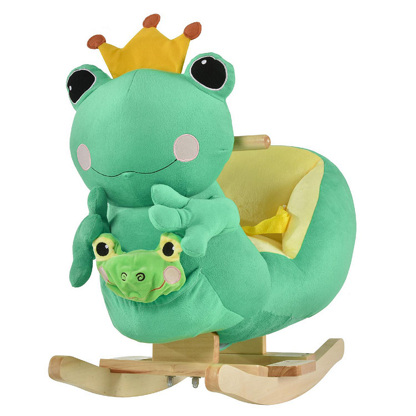 Qaba Kids Ride On Rocking Horse Toy Frog Style Rocker with Fun Music Seat Belt and Soft Plush Fabric Hand Puppet for Children 18 36 Months Image