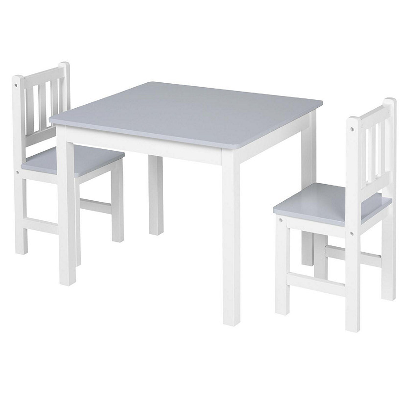 Qaba Kids Table and Chair Set for Arts Meals Lightweight Wooden Homework Activity Center Toddlers Age 3+ Grey Image