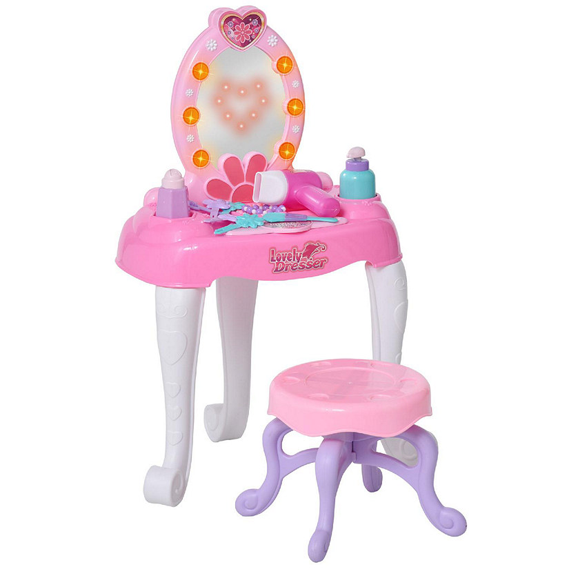 Qaba Kids Vanity Table And Chair Beauty, Vanity Table Accessories For Little Girl