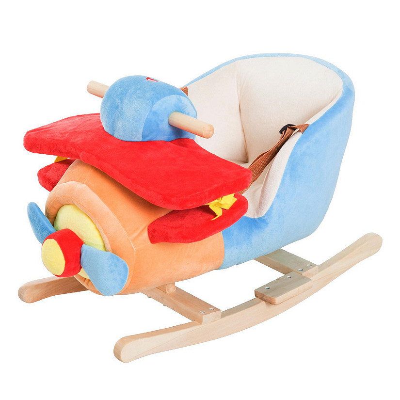Qaba Kids Wooden Plush Ride On Rocking Plane Chair Toy Image