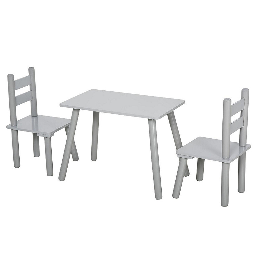Qaba Kids Wooden Table and Chair Set for Arts Drafts Dinning Reading Gift for Boys Girls Toddlers Age 2 to 5 Grey Image