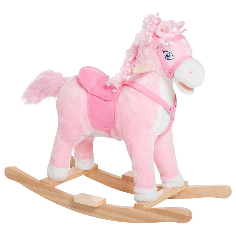 Qaba Plush Rocking Horse w/Sounds and Swinging Tail 3yr+ Pink Image