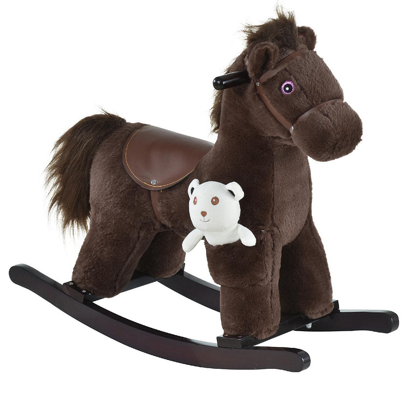 Qaba Plush Rocking Horse with Bear and Realistic Sounds Brown Image