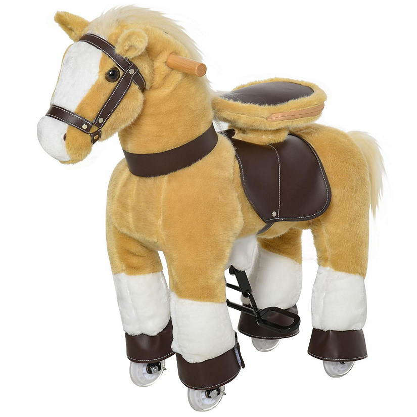 Qaba Ride on Walking Rolling Kids Horse with Easy Rolling Wheels Soft Huggable Body and a Large Size for Kids 3 8 Years Image