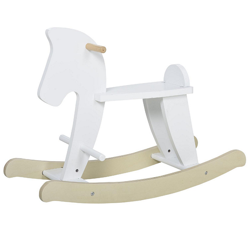 Qaba Wooden Rocking Horse Toddler Baby Ride on Toys for Kids 1 3 Years with Classic Design and Solid Workmanship White Image
