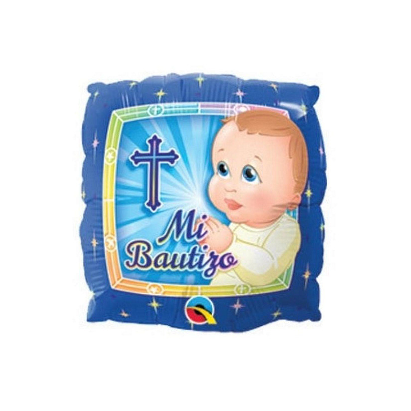 Qualatex - 9" - Blue - Mi Bautizo Prayer Boy Foil Balloons Image