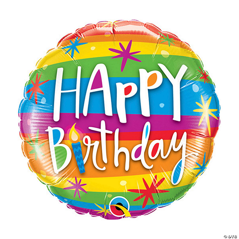 Qualatex Birthday Rainbow Stripes 18" Mylar Balloon Image