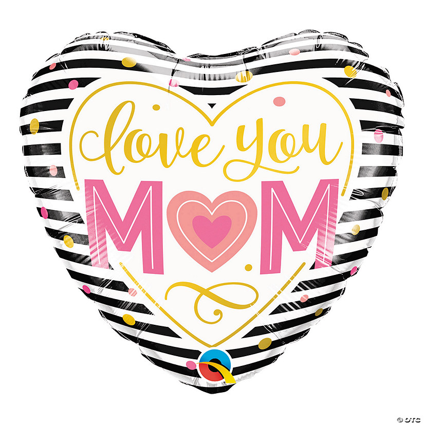 Qualatex Love You Mom Striped Heart 18" Mylar Balloon Image