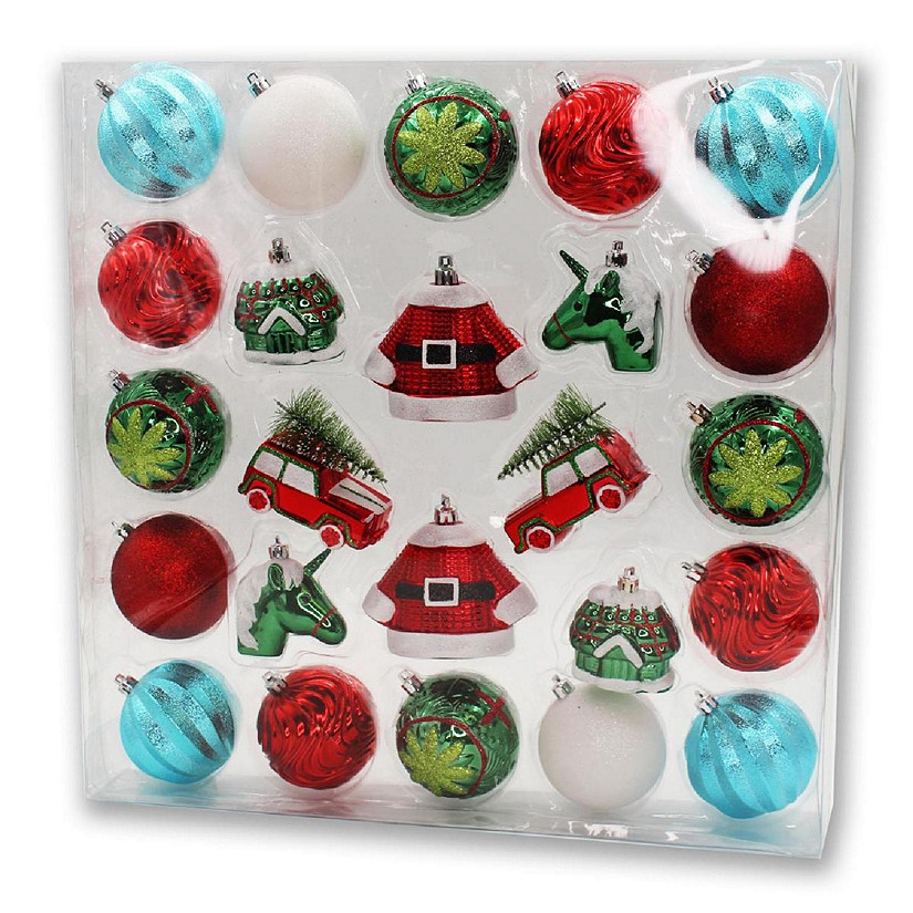 Queens of Christmas ORNPK-AST-RBGW-24 Christmas Ornaments&#44; Red&#44; Blue & White - Pack of 24 Image