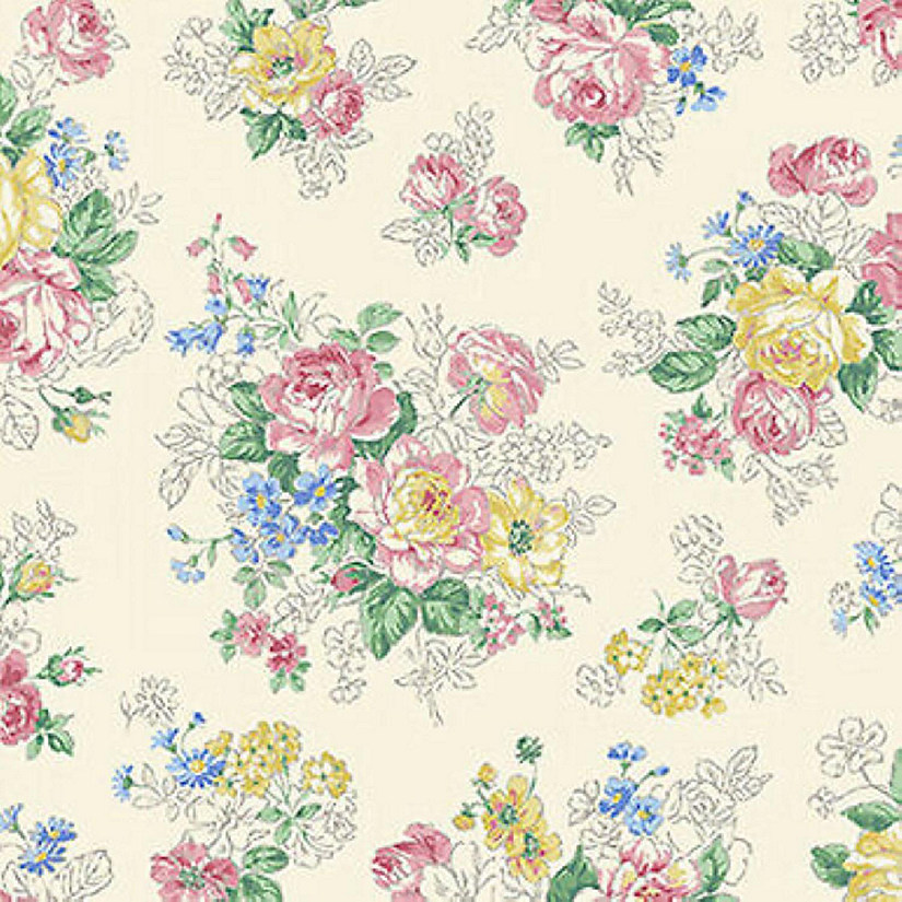 Quilt Gate Ecru Blooming Rose Sm Bouquet Cotton Fabric Image