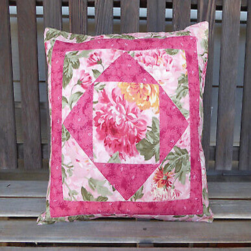 Quilted Pillow Cover Pink Floral with Darker Pink Accents 18 in Square Image