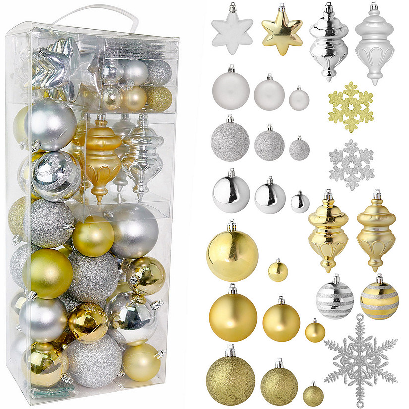 R N' D Toys Christmas Snowflake Ball Ornaments with Hooks Gold & Silver 76 Pieces Image