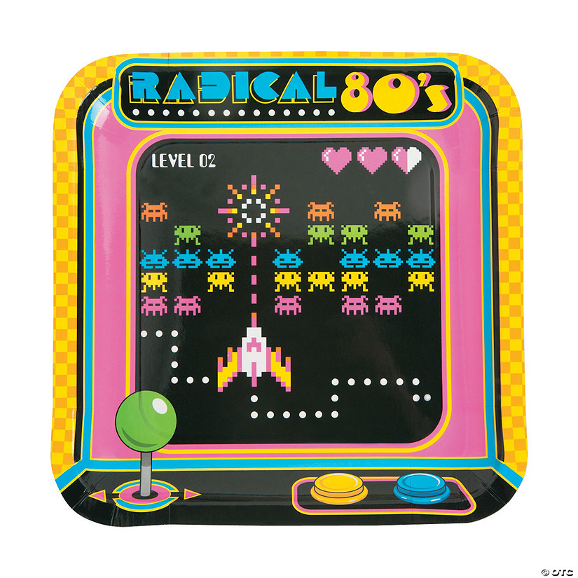 Radical 80s Party Arcade Game Square Paper Dinner Plates - 8 Ct. Image