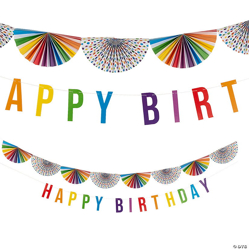 Rainbow Bunting Happy Birthday Garland 2 Pc. Oriental Trading