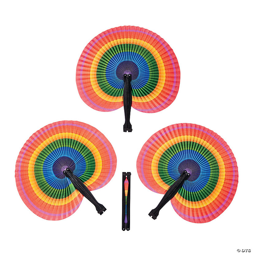 Rainbow Folding Hand Fans - 12 Pc. Image