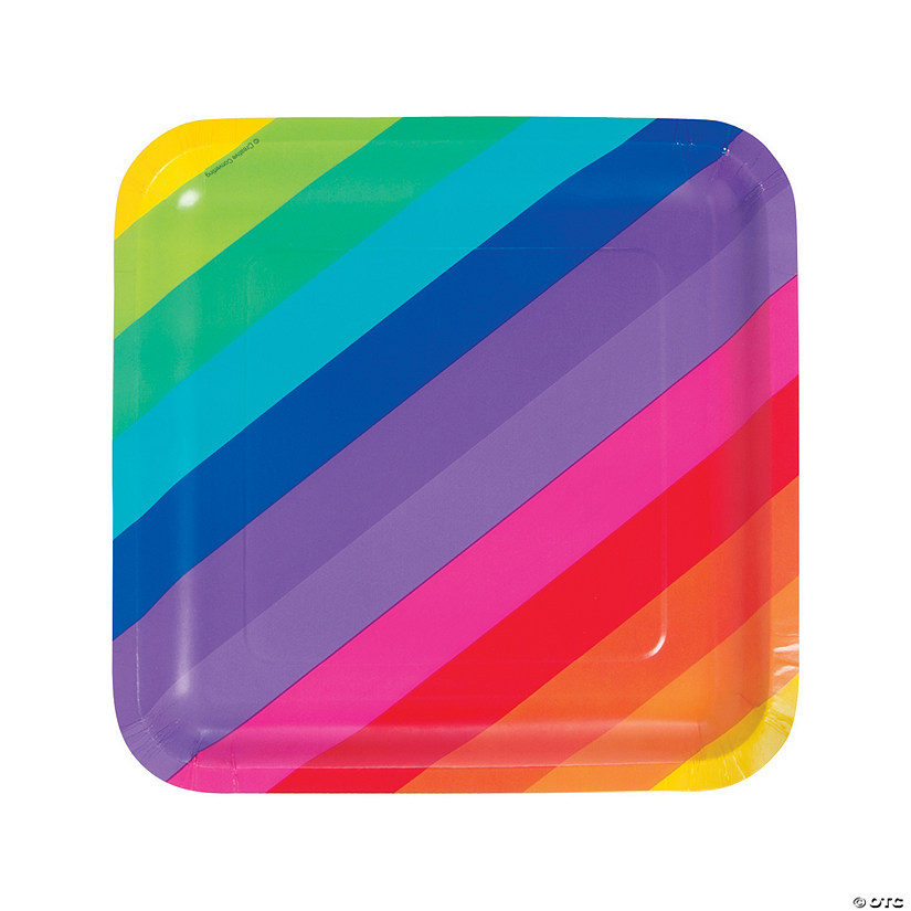 Rainbow Square Paper Dinner Plates - 8 Ct. Image