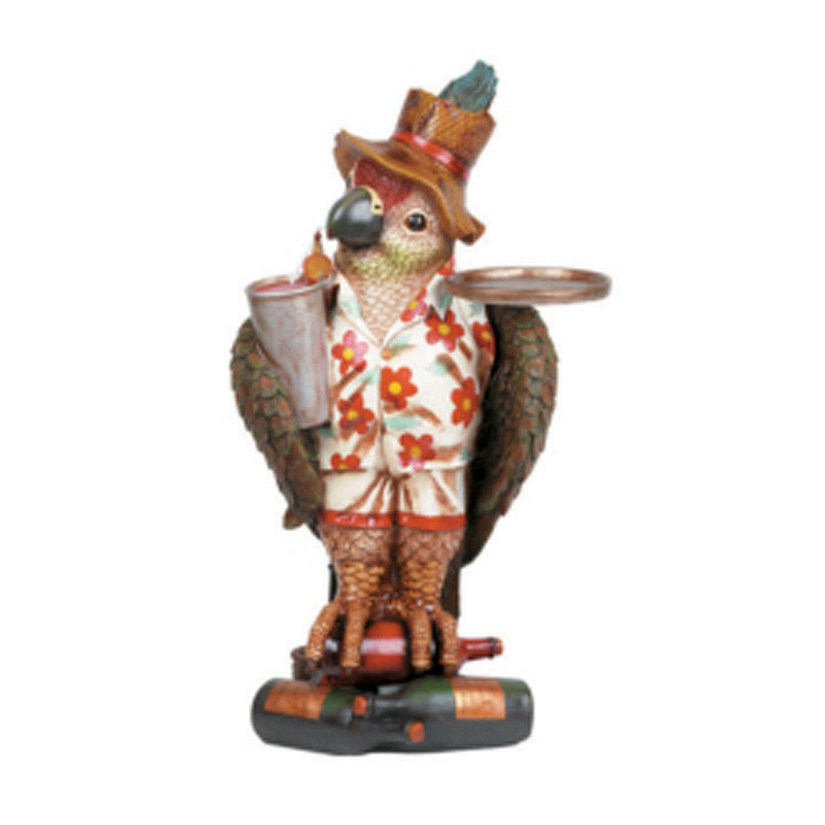 RAM Outdoor Decor Polyresin Hand-Painted and Colorful Parrort Waiter Figurine - 16"H Image