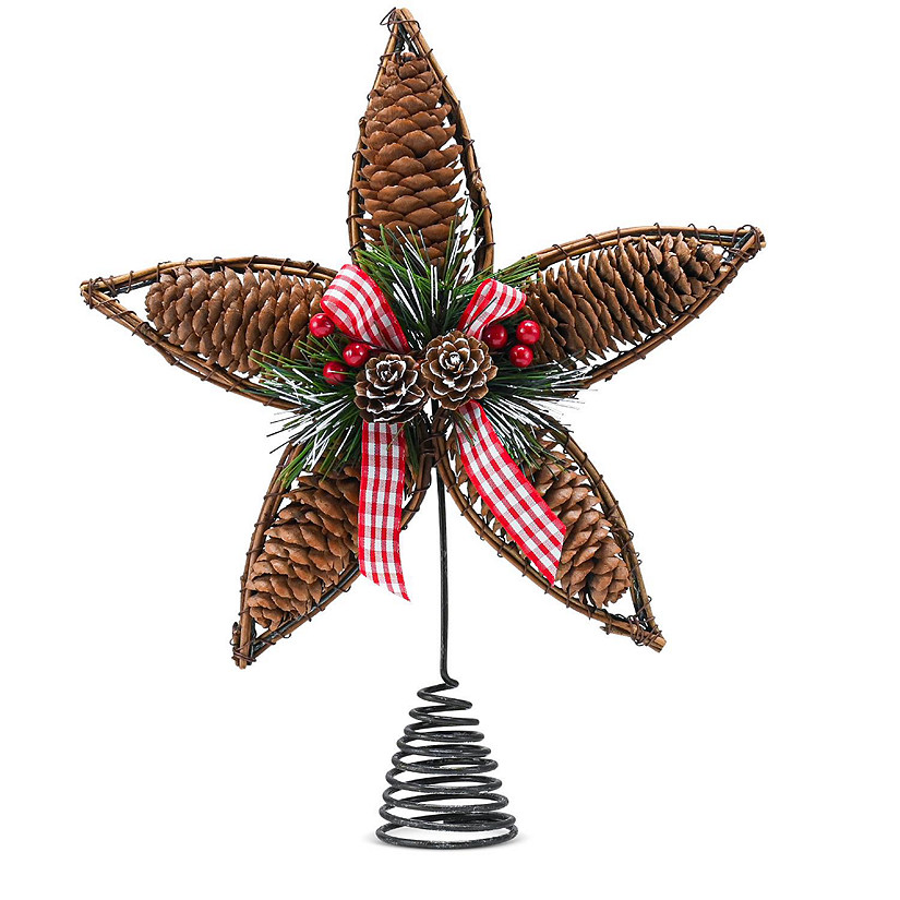 Rattan Star Tree Topper -  Acorn Tree Topper with Holly and Berry Decor Image