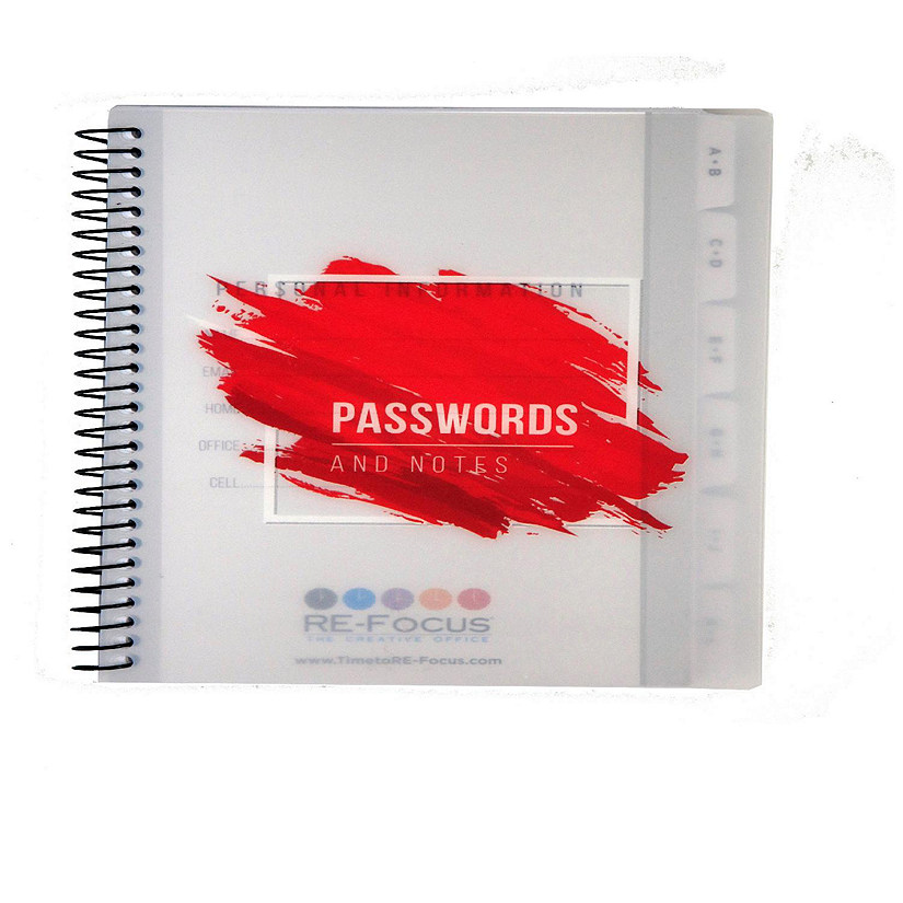 RE-FOCUS THE CREATIVE OFFICE, Small/Mini Password Book, Alphabetical Tabs, Spiral Binding / Red Image