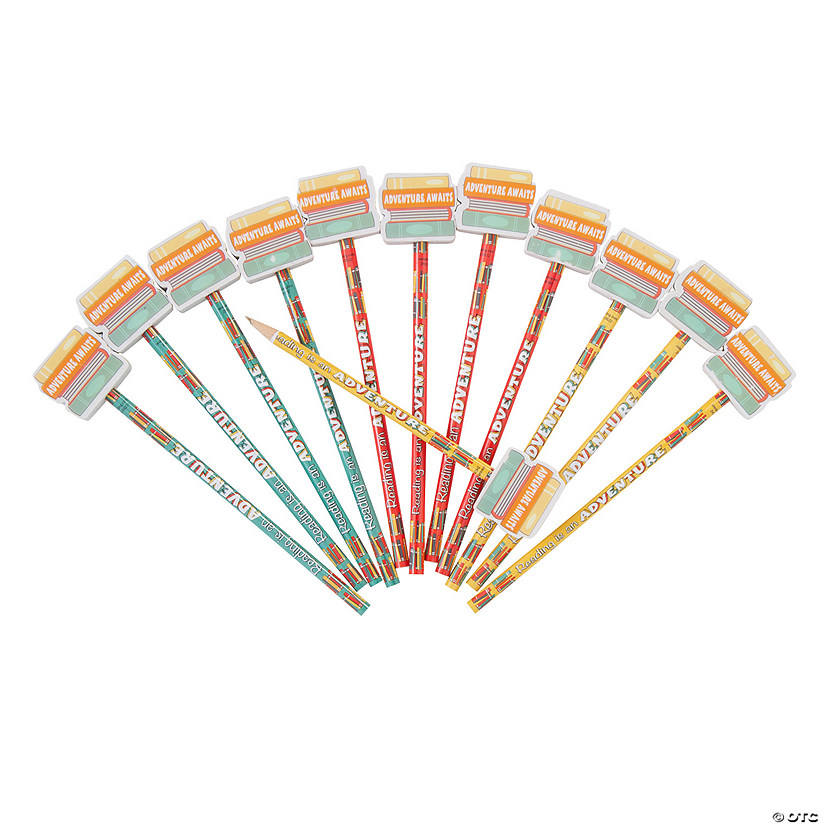 Reading is an Adventure Pencils with Book Eraser Toppers - 12 Pc. Image