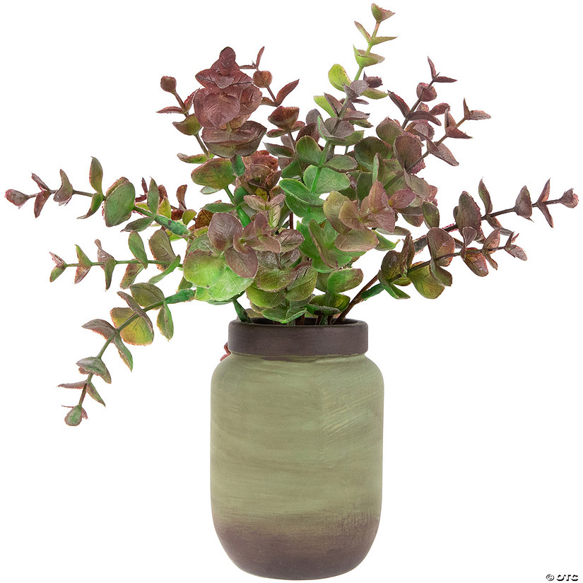 Real Touch Two-Toned Spring Eucalyptus Leaves Artificial Plant in Ceramic Pot 10" Image
