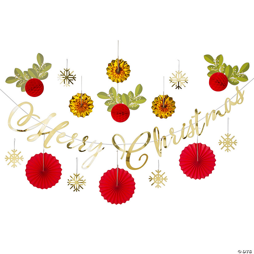 Red & Gold Iridescent Christmas Hanging Decorating Kit Image