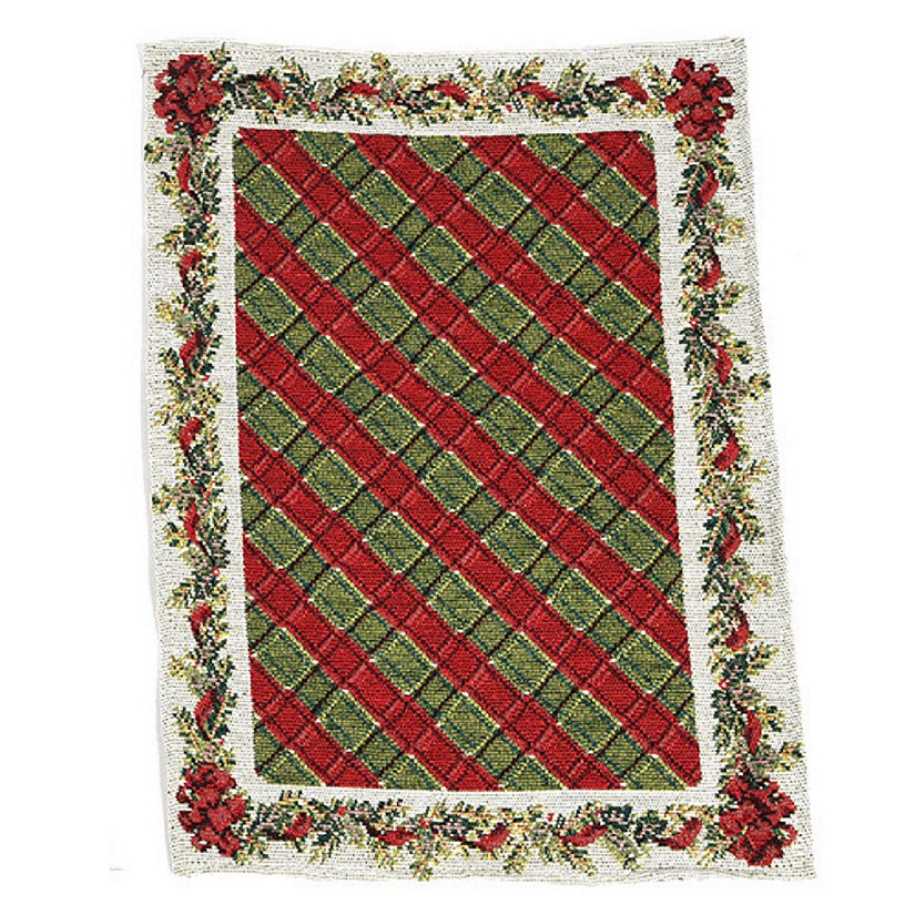 Red and Green Floral Plaid Christmas Woven Placemat 13 x 18 Inches Image