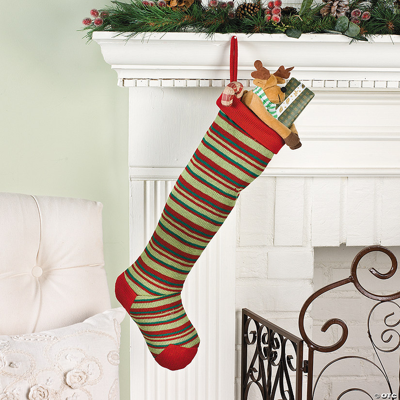 Red & Green Striped Knit Christmas Stocking - Discontinued