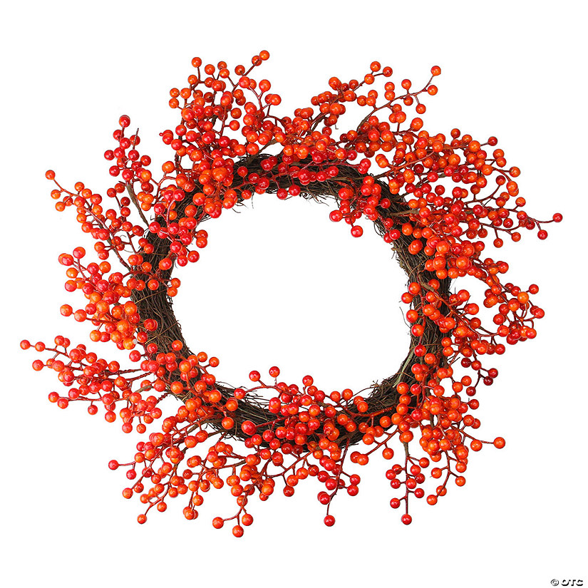Red and Orange Artificial Berry Artificial Thanksgiving Wreath - 18-Inch  Unlit Image