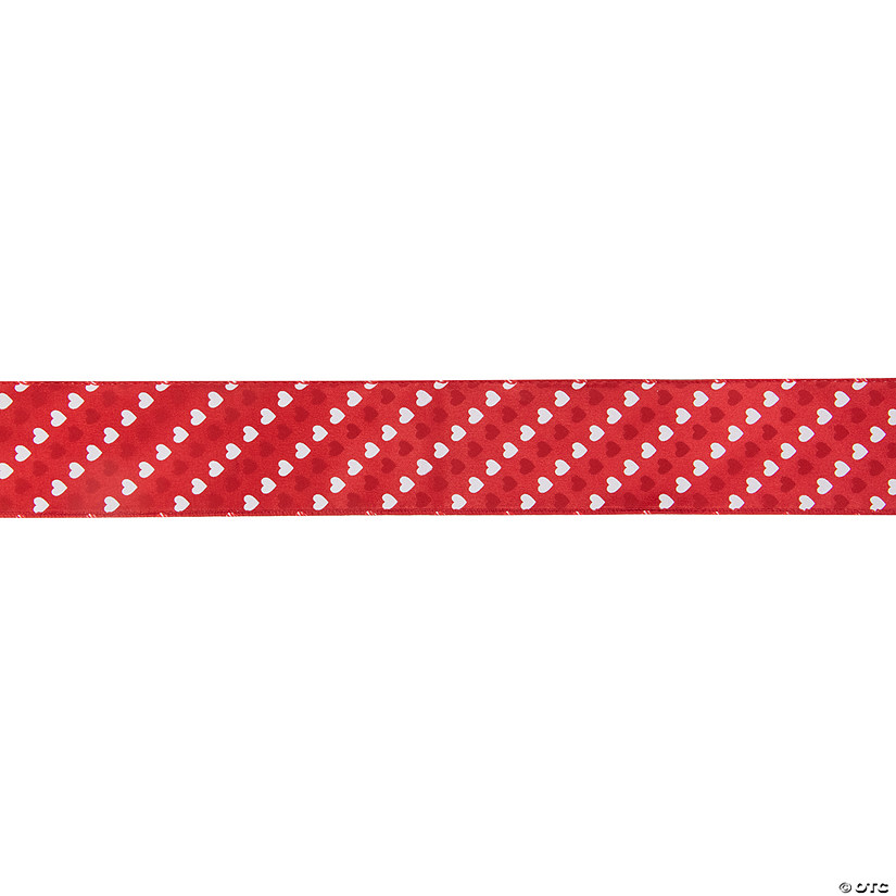 Red and White Diagonal Hearts Valentine's Day Wired Craft Ribbon 2.5" x 10 Yards Image