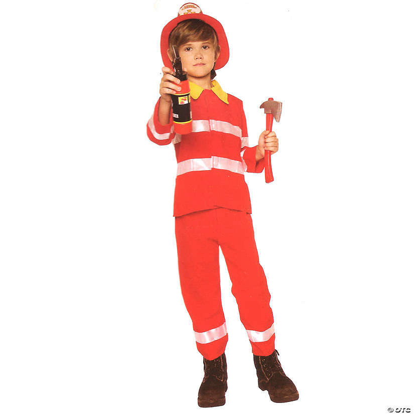 Red and White Firefighter Boy Child Halloween Costume - Medium Image