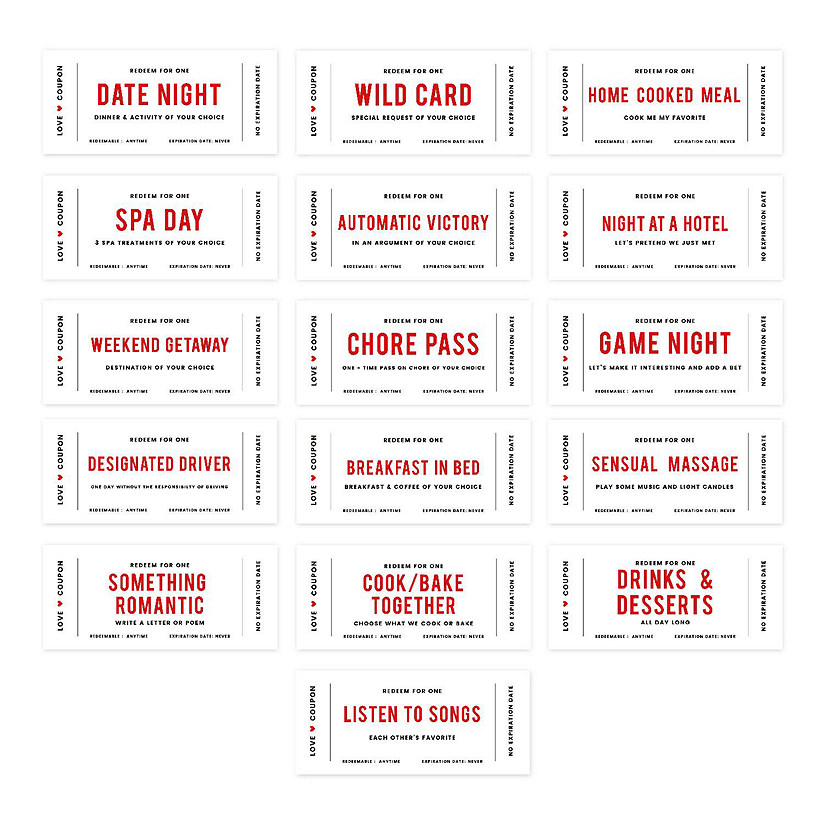 Red and White Love Coupons for Couples Image