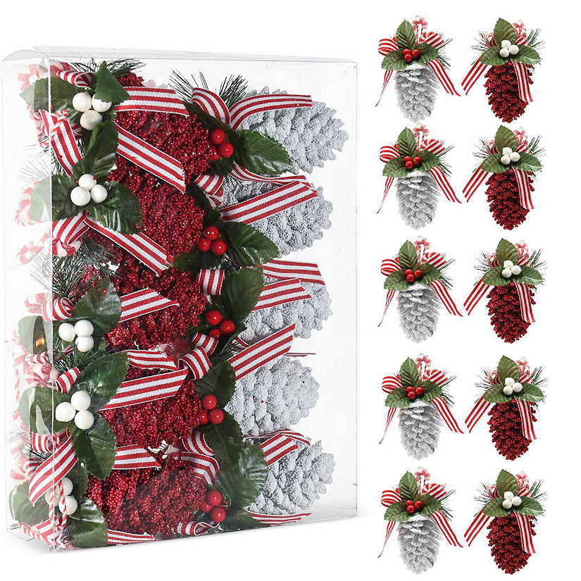 Red and White Ornaments - Red and White Pinecone Ornaments - 10 pack Image