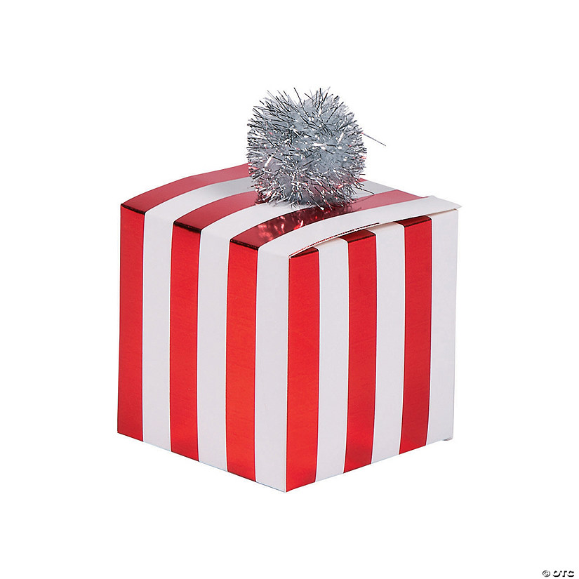 Red & White Striped Pom-Pom Treat Boxes - Less Than Perfect - 12 Pc. Image