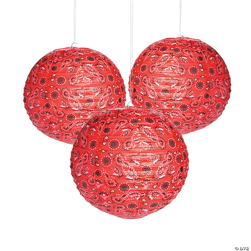 Red Bandana Hanging Paper Lanterns - 12 Pc. Image