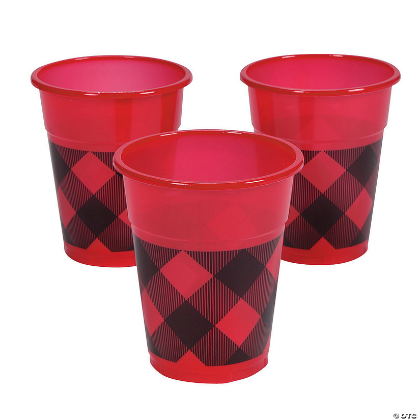 Red/Black Buffalo Plaid Plastic Cups - 25 Pc. Image