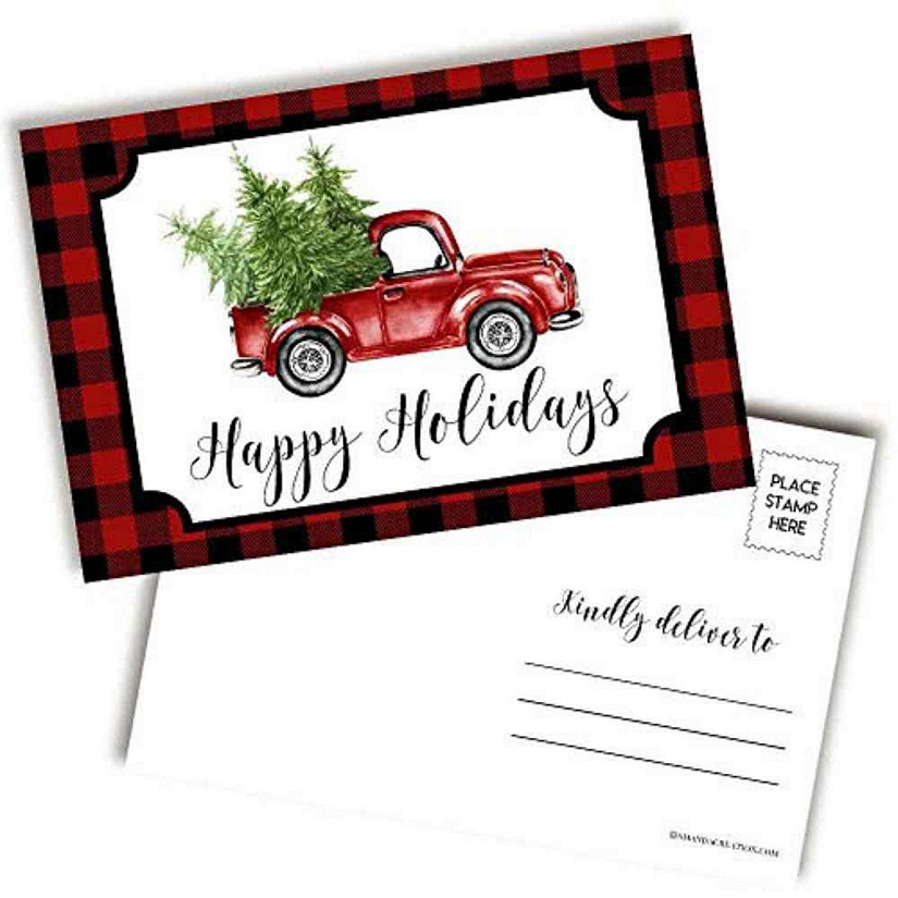 Red Black Plaid Happy Holidays Postcards 20pc. Image