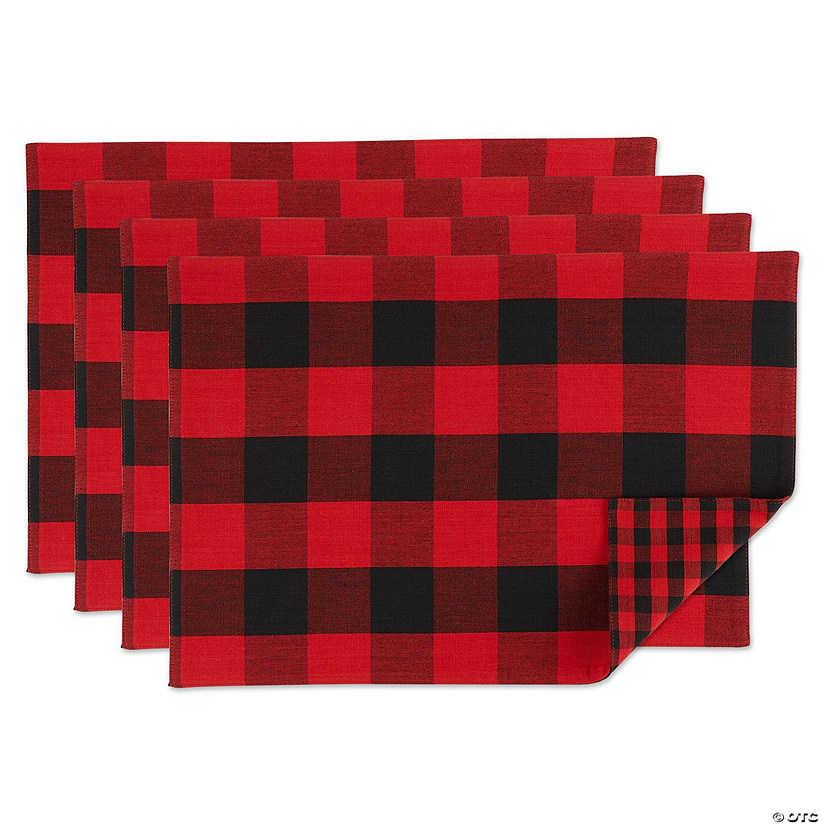 Red/Black Reversible Gingham/Buffalo Check Placemat Set Image