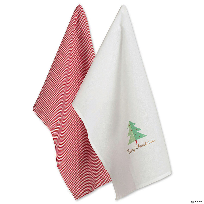 Red Check & White Merry Christmas Dishtowel (Set Of 2) Image