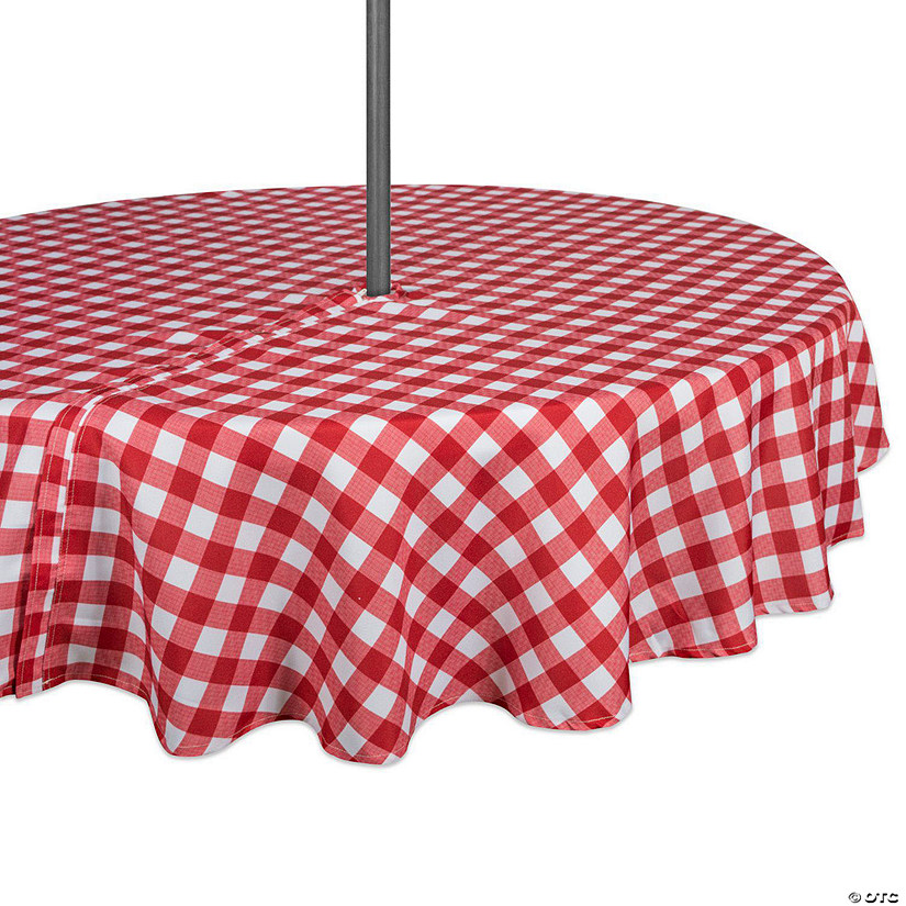 Red Check Outdoor Tablecloth With Zipper 52 Round Image