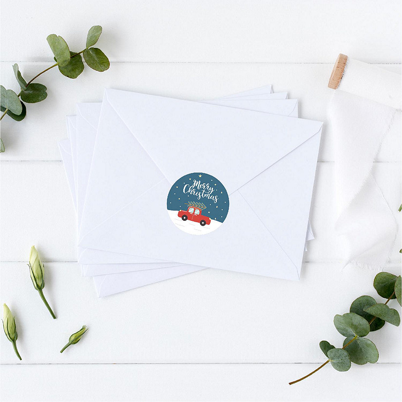 Red Christmas Car with Tree Gift Labels Image