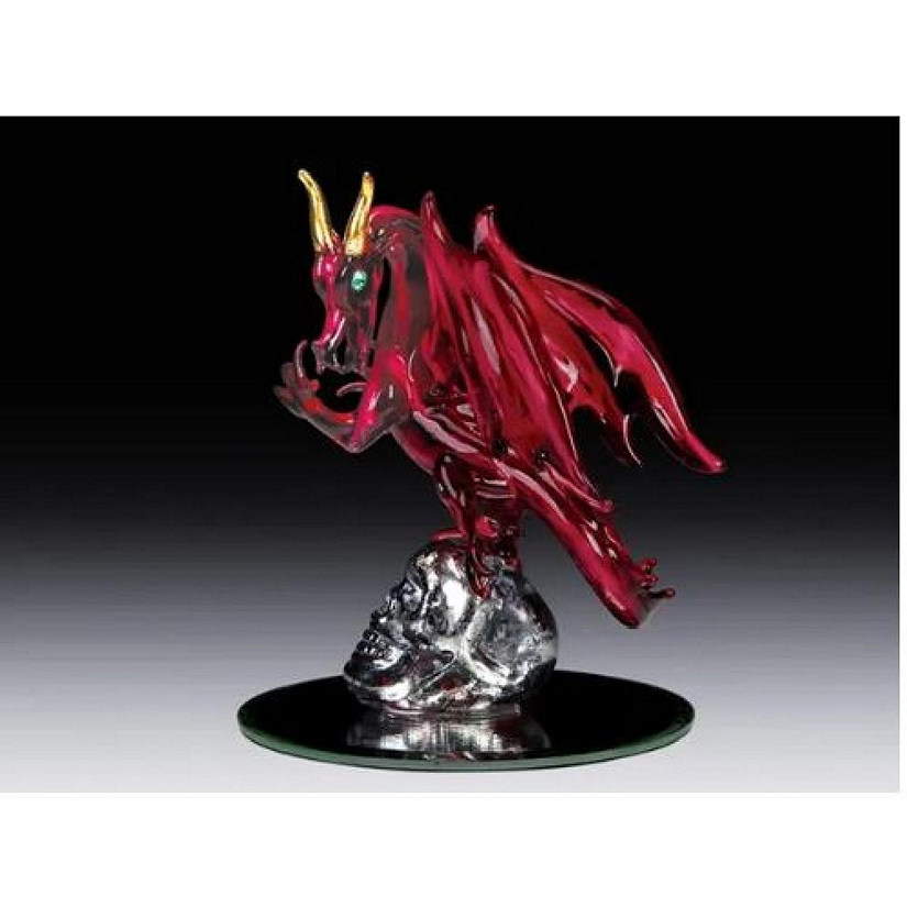 Red Dragon On Skull On Mirror Base Figurine Image