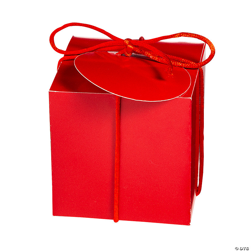 Red Favor Boxes with Tie & Tag - 12 Pc. Image