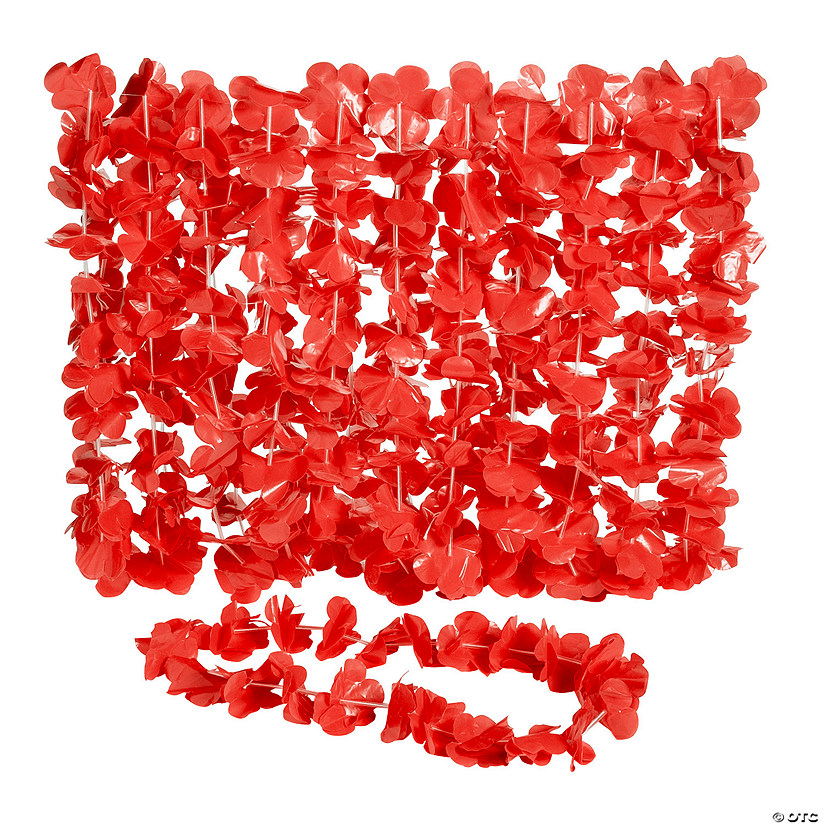 Red Flower Plastic Leis 12 Pc.