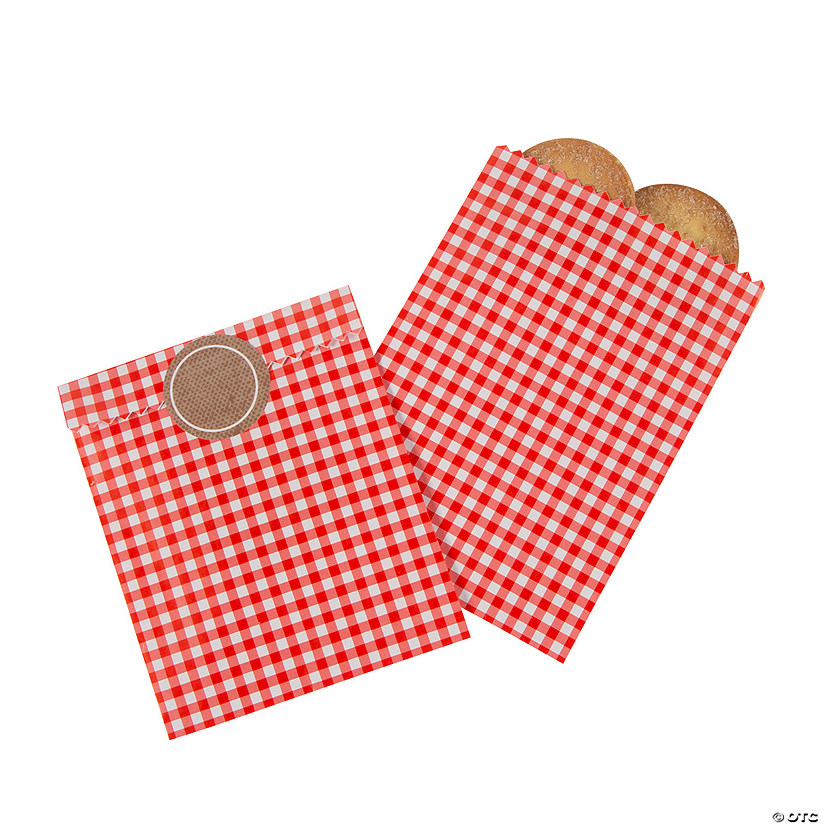 Red Gingham Treat Bags With Stickers - 12 Pc. Image