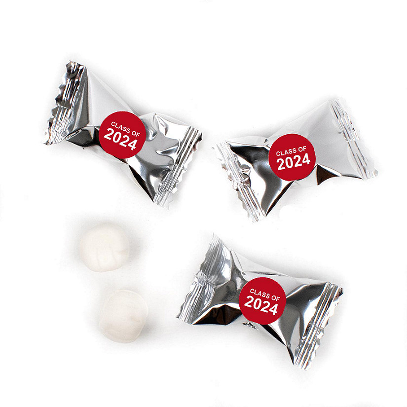 Red Graduation Candy Mints Party Favors Silver Individually Wrapped Buttermints Class of 2024 - 55 Pcs Image