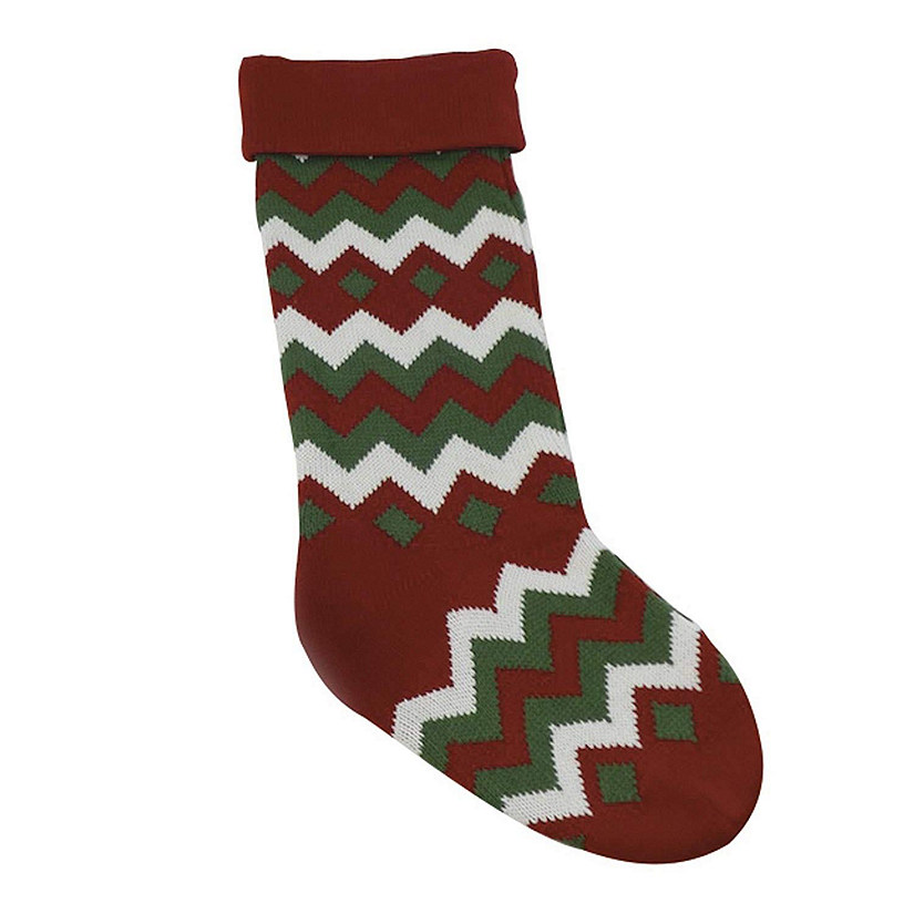 Red Green and White Wool Christmas Stocking 8 x 27 Inch Image