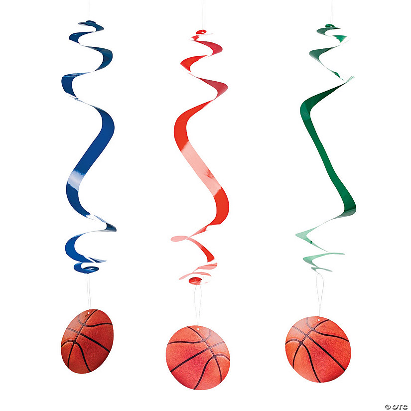 Red/Green/Blue Basketball Hanging Swirl Decorations - 12 Pc. Image