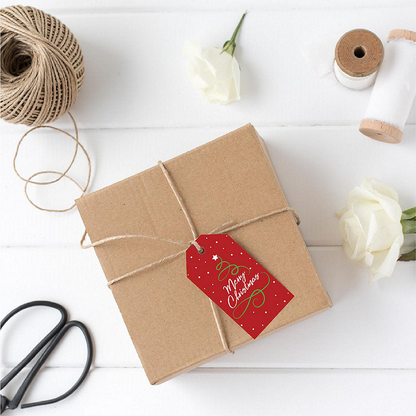 Red Green Christmas Calligraphy Tree Tag Image